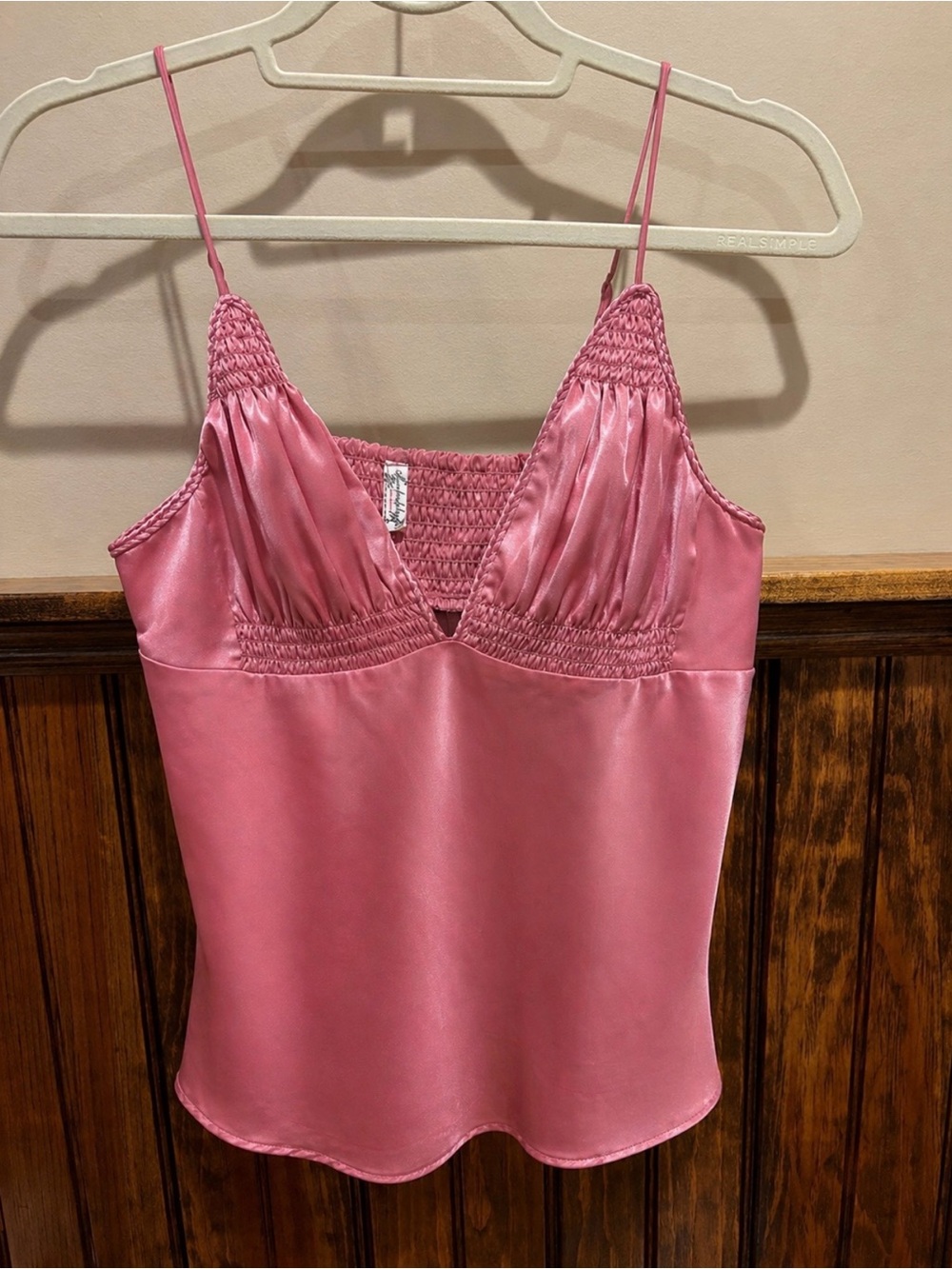 Free People Rose Pink Satin Smocked Camisole